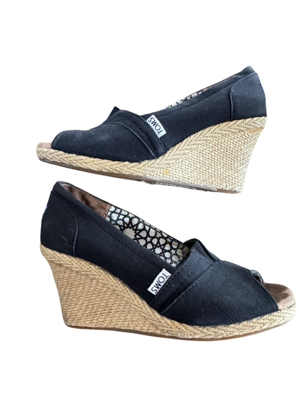 Toms Classic Black Canvas Wedge Heel Shoe Size 6 - Picture 5 of 8